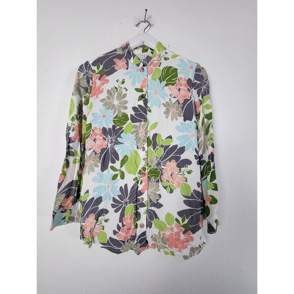 Citron Santa Monica Womens Floral Button-Up Shirt Small Blue Rayon Lightweight - Picture 1 of 9